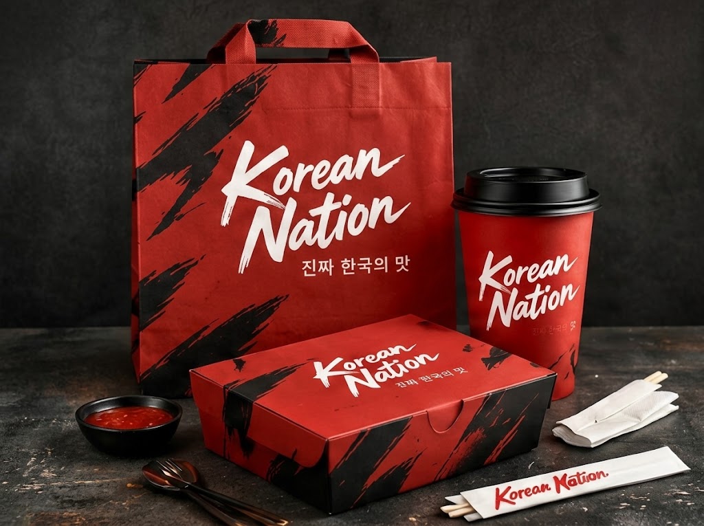 Korean Nation takeaway bag, cup and box